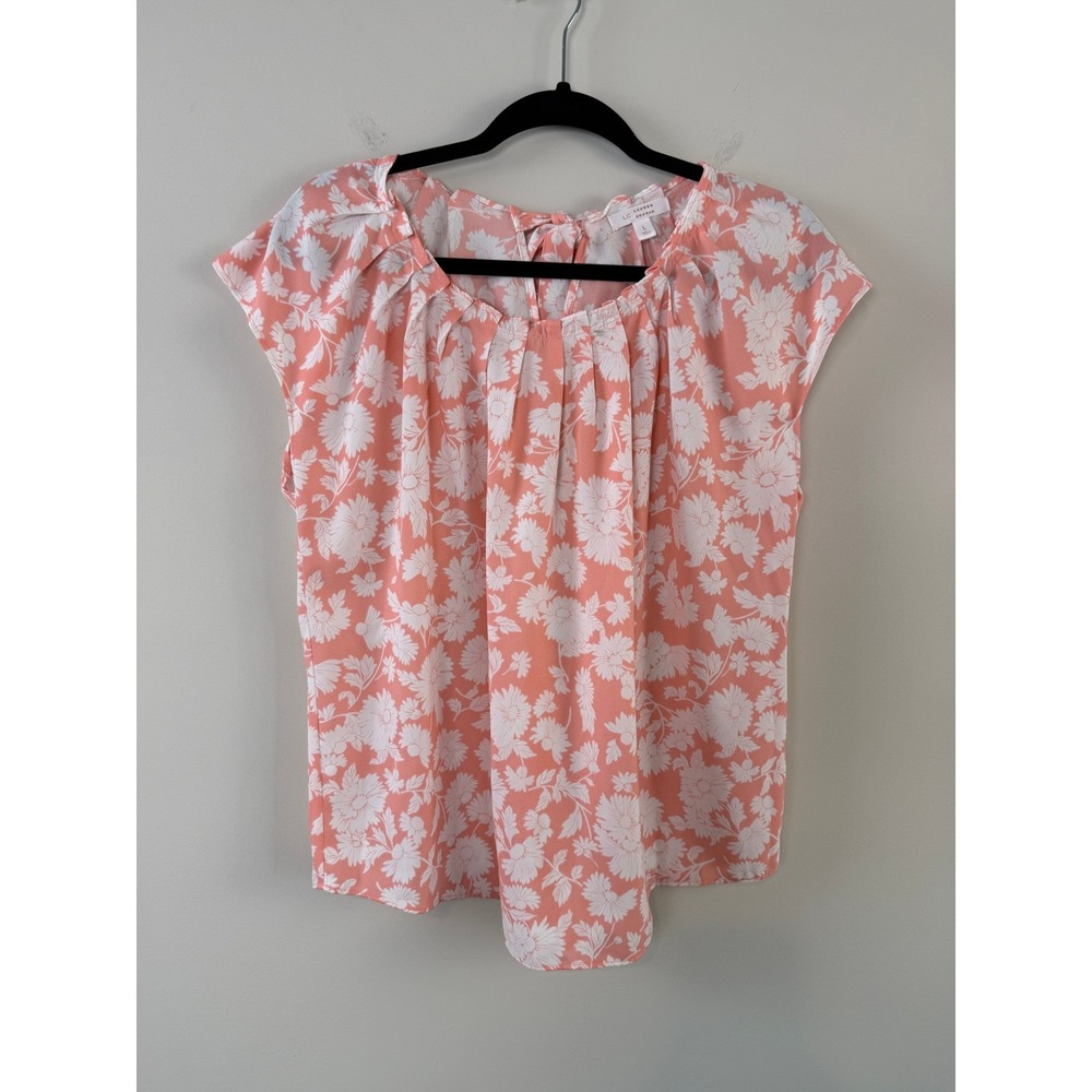 Lauren Conrad Peach Floral Cap Sleeve Pleated Blouse Women's Large Tie Back